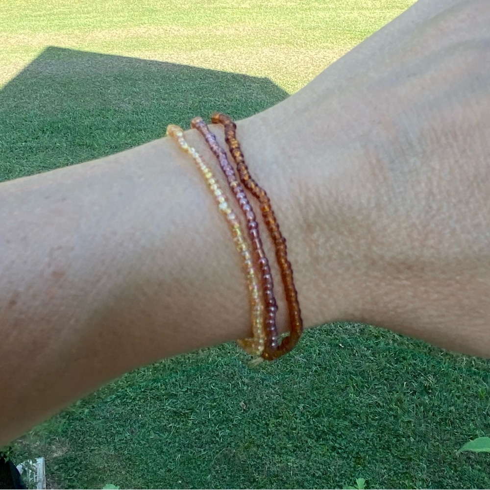 Autumn colors glass seed bead stretch bracelets - 3 bracelets